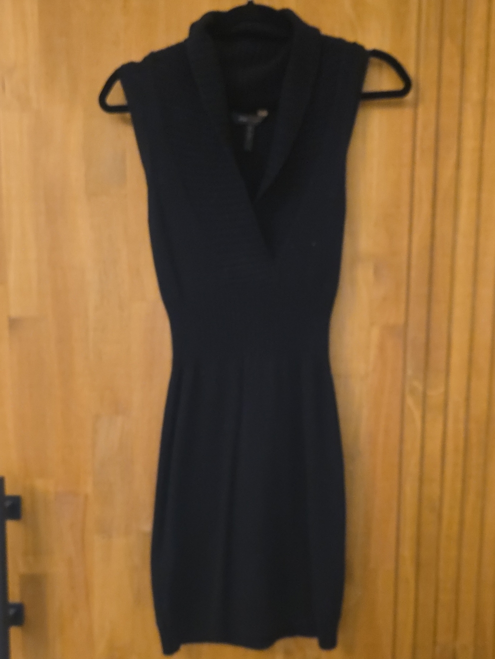 BCBGMaxAzria Black Sleeveless V-Neck Knit Dress with Shawl Collar